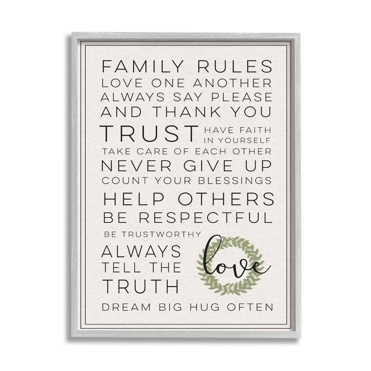 Stupell Industries Family Rules Love Dream Often Framed Wall Art
